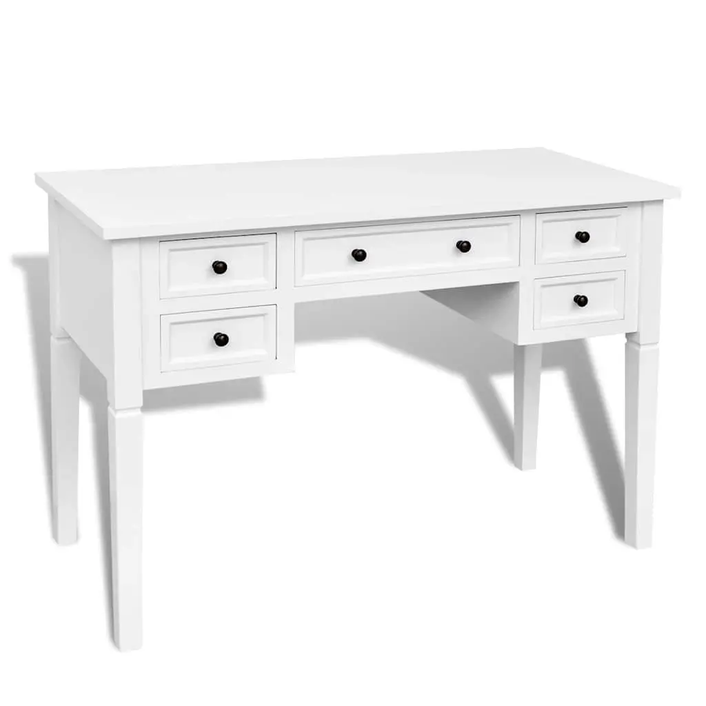 White Writing Desk with Ample Storage Drawers