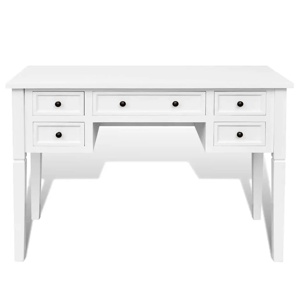 White Writing Desk with Ample Storage Drawers