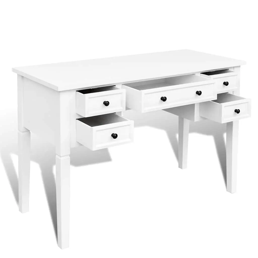 White Writing Desk with Ample Storage Drawers