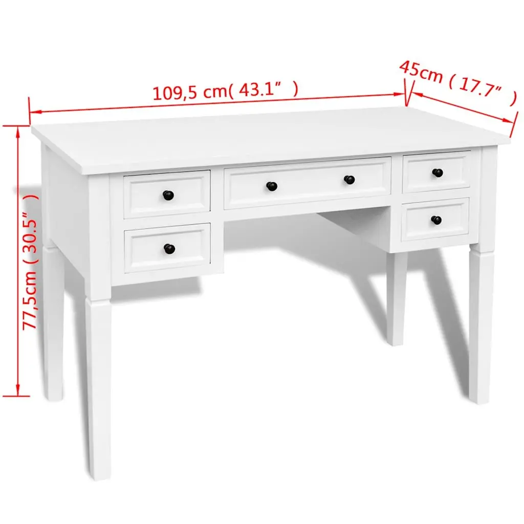 White Writing Desk with Ample Storage Drawers
