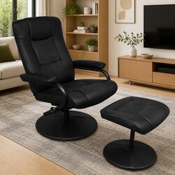 Comfortable Black Faux Leather Recliner with Footstool