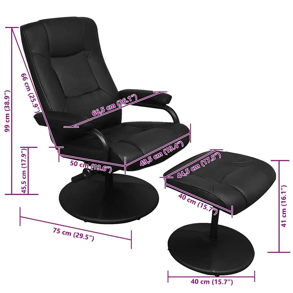 Faux Leather Reclining Armchair with Footstool Black