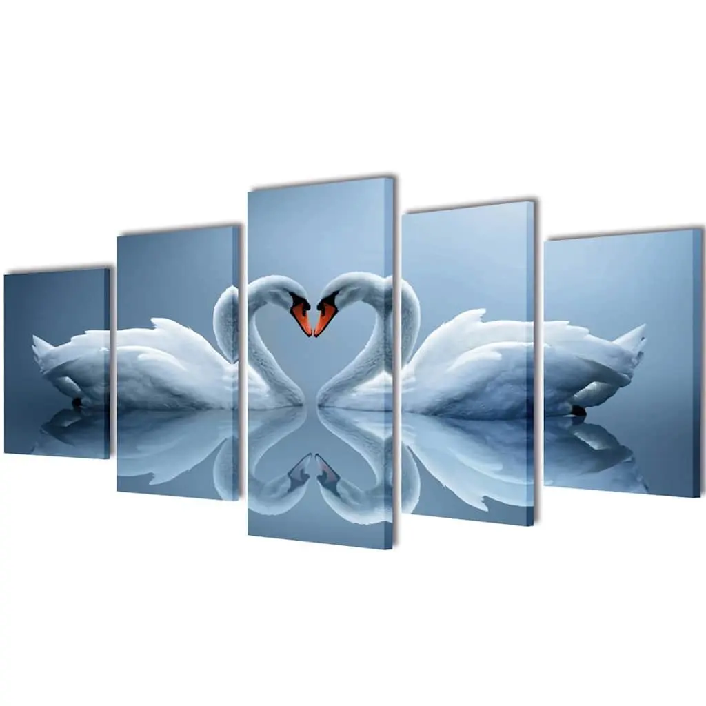 Canvas Wall Print Set Swan Artwork 200x100cm Multicolour