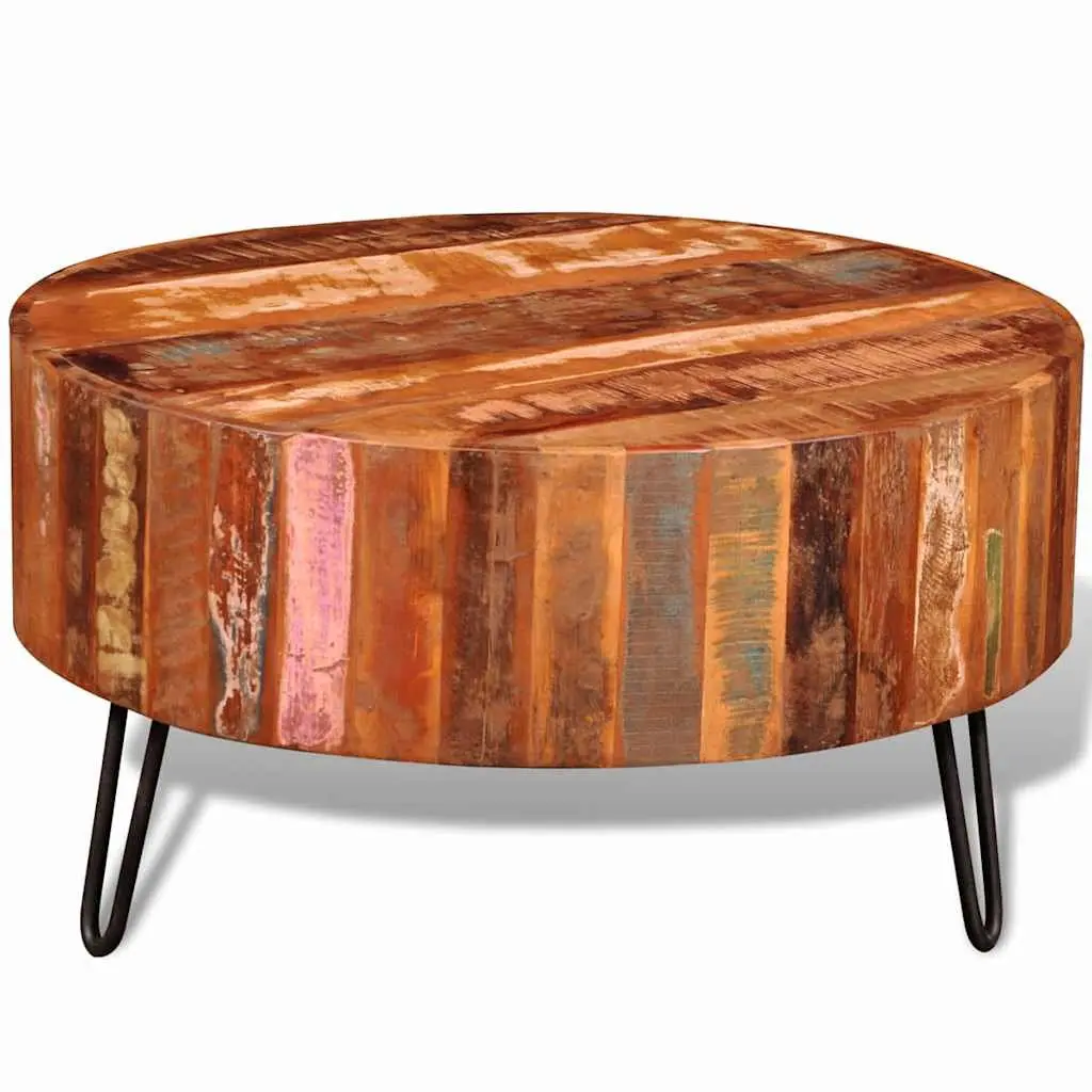 Round Coffee Table Vintage Antique 30 Inch Brown Solid Reclaimed Wood Handmade Living Room