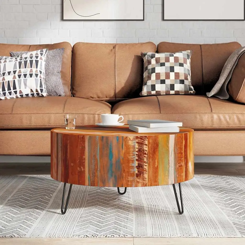 Round Coffee Table Vintage Antique 30 Inch Brown Solid Reclaimed Wood Handmade Living Room