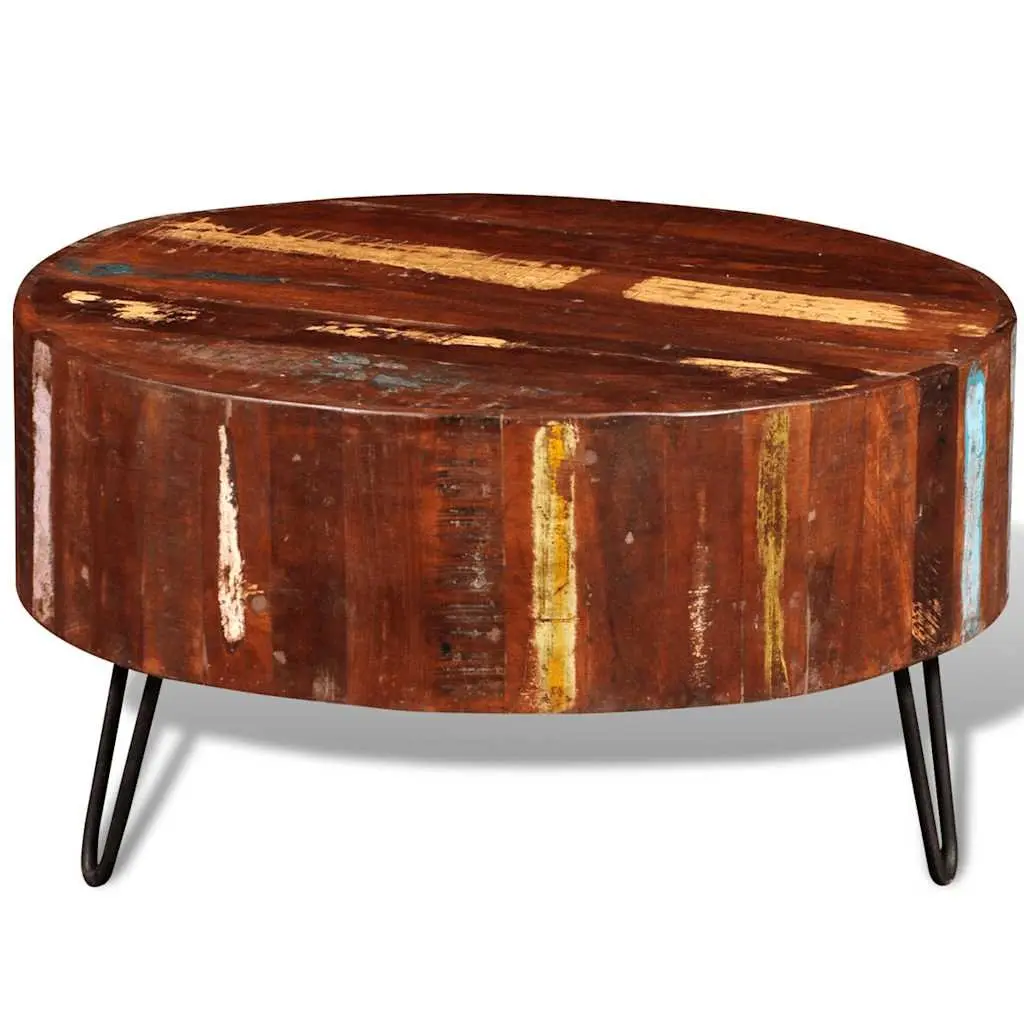 Round Coffee Table Vintage Antique 30 Inch Brown Solid Reclaimed Wood Handmade Living Room