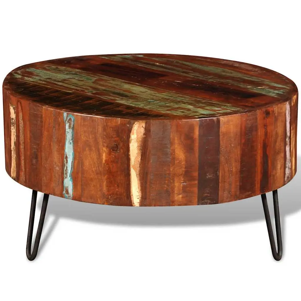 Round Coffee Table Vintage Antique 30 Inch Brown Solid Reclaimed Wood Handmade Living Room