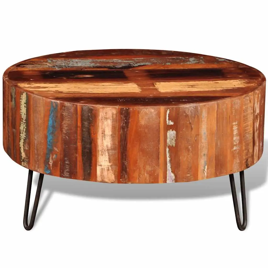 Round Coffee Table Vintage Antique 30 Inch Brown Solid Reclaimed Wood Handmade Living Room