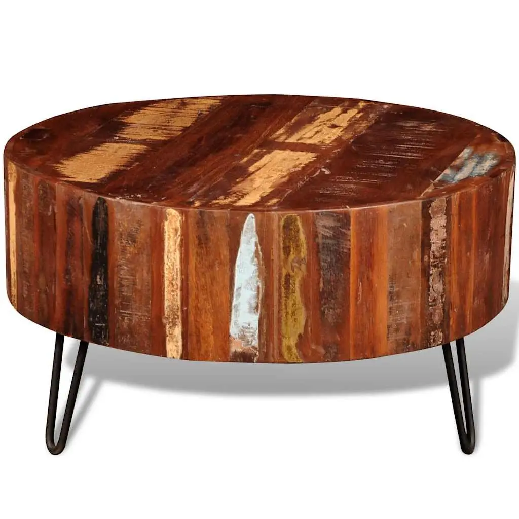 Round Coffee Table Vintage Antique 30 Inch Brown Solid Reclaimed Wood Handmade Living Room