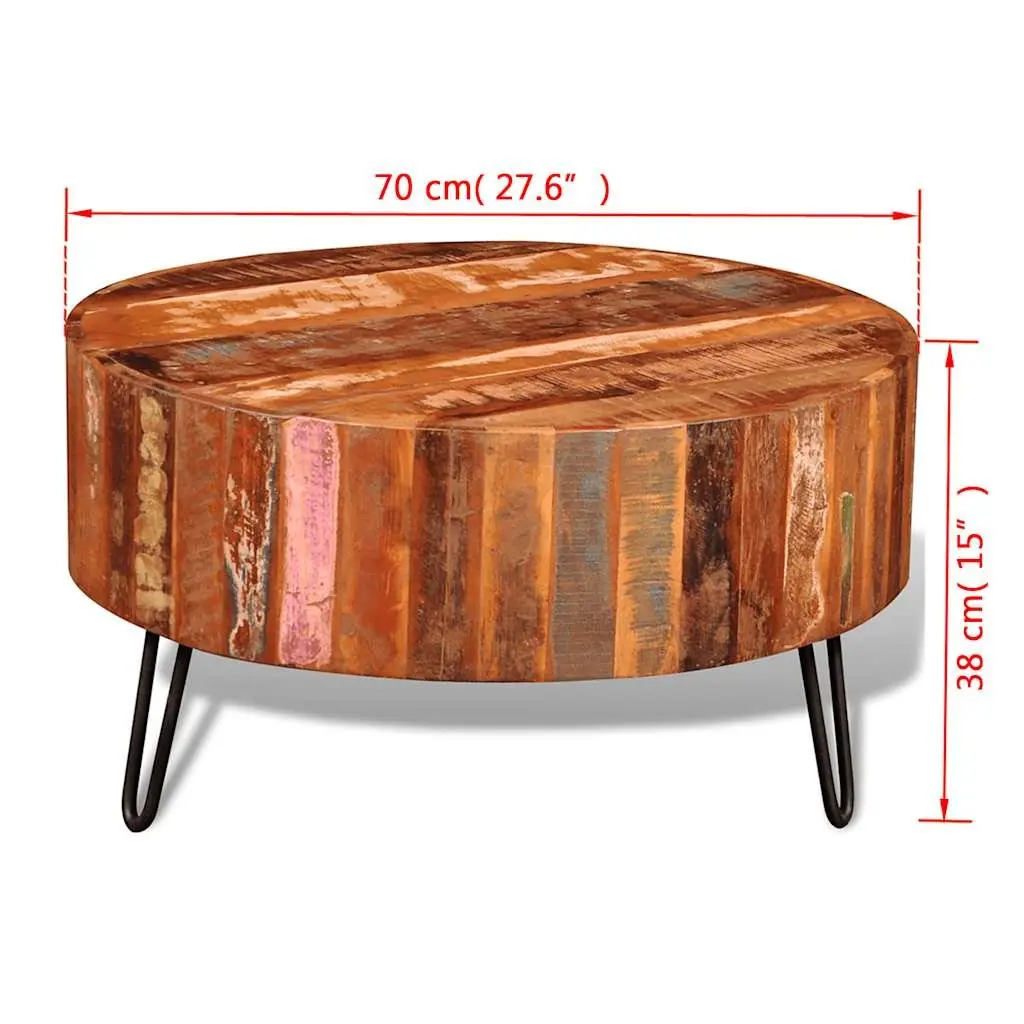 Round Coffee Table Vintage Antique 30 Inch Brown Solid Reclaimed Wood Handmade Living Room