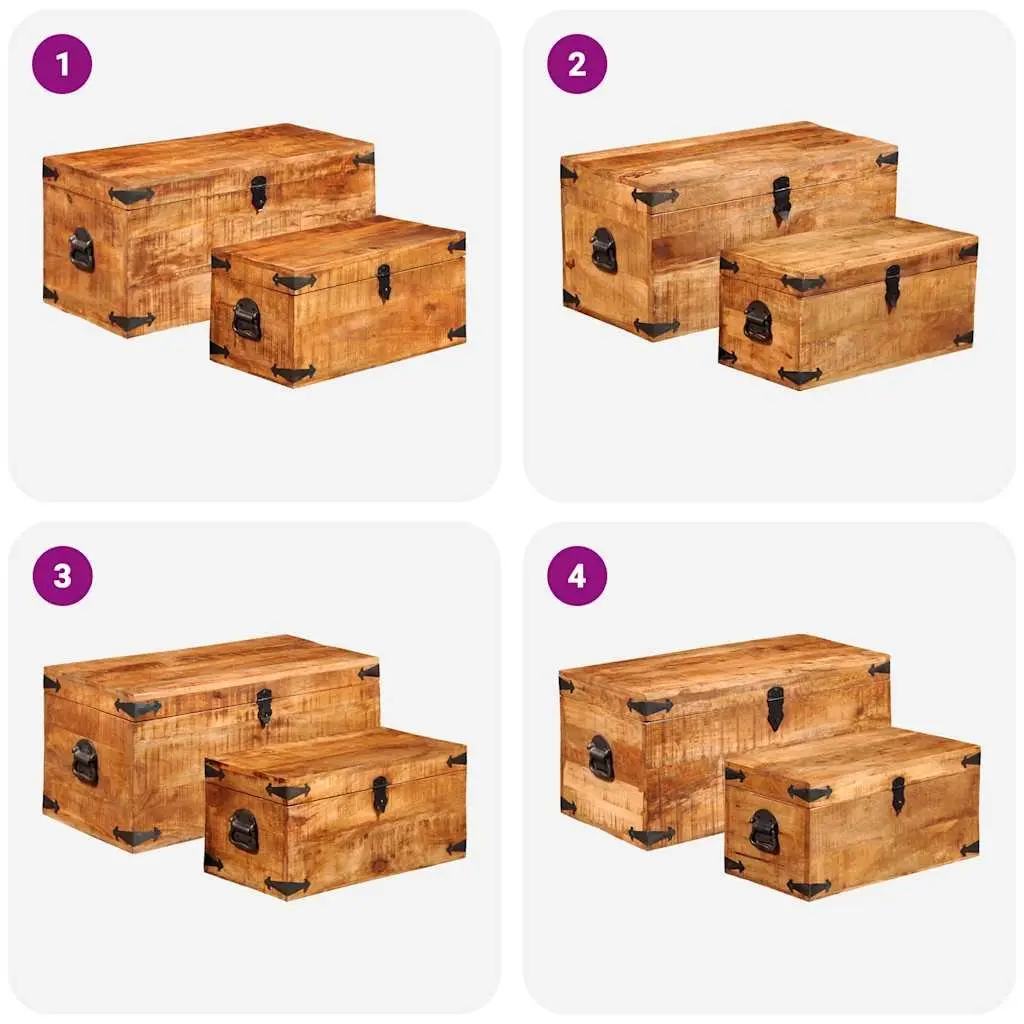 Storage Chest Set 2 Pieces Wooden Handmade Organization Furniture Brown
