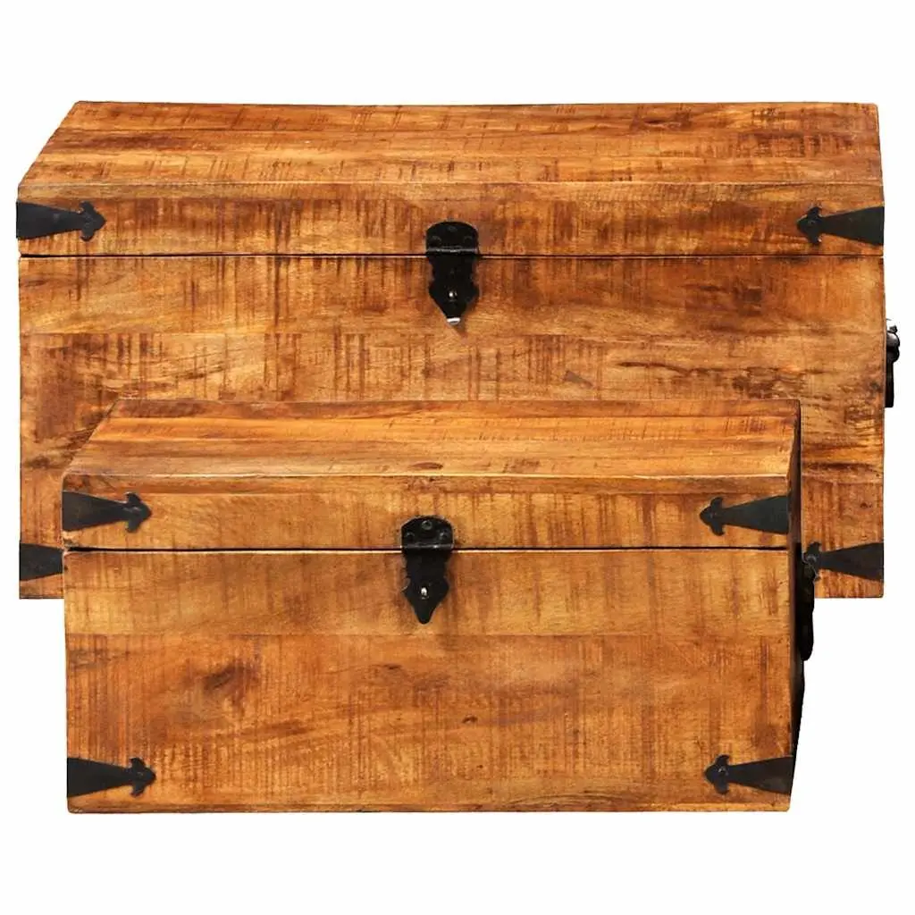 Storage Chest Set 2 Pieces Wooden Handmade Organization Furniture Brown