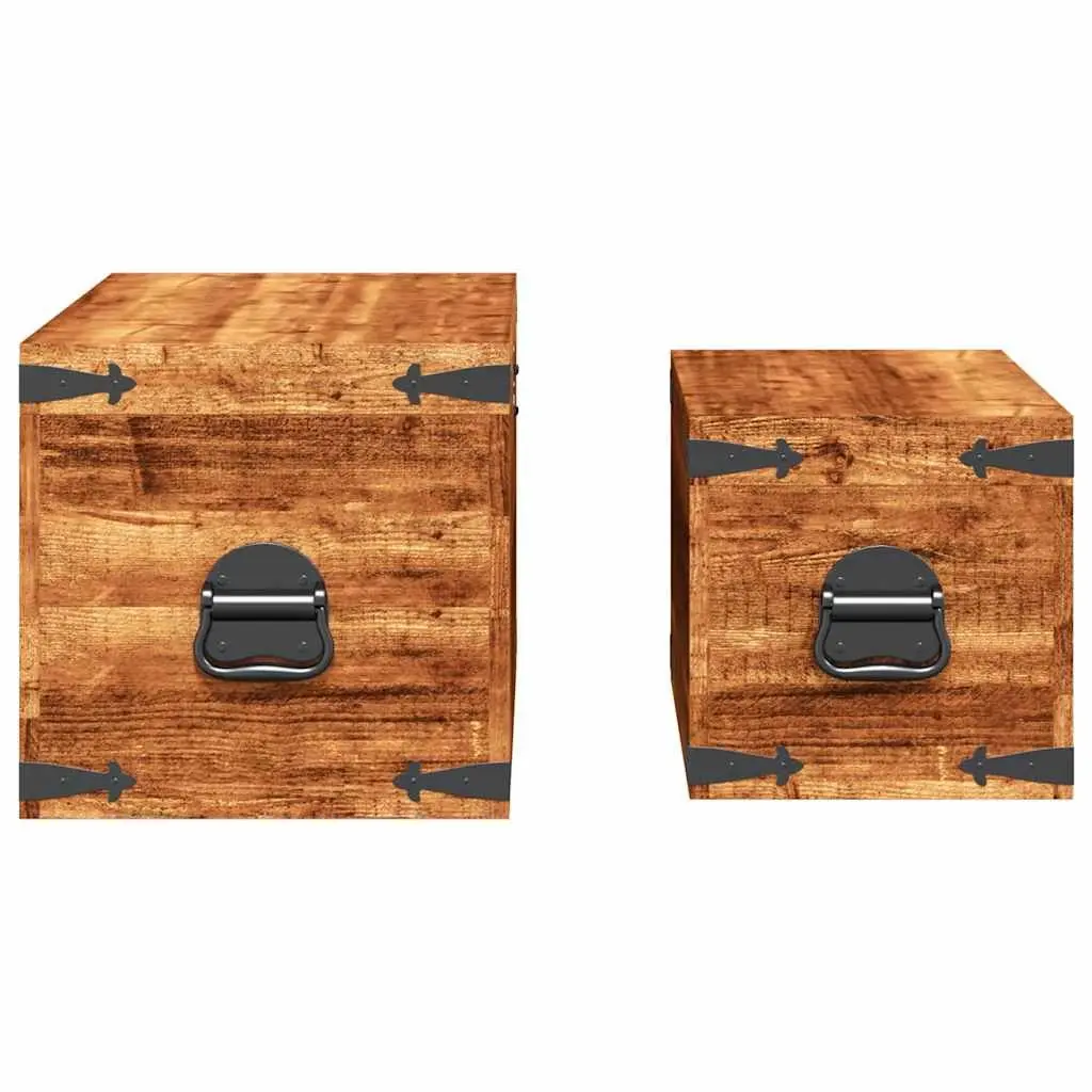 Storage Chest Set 2 Pieces Wooden Handmade Organization Furniture Brown