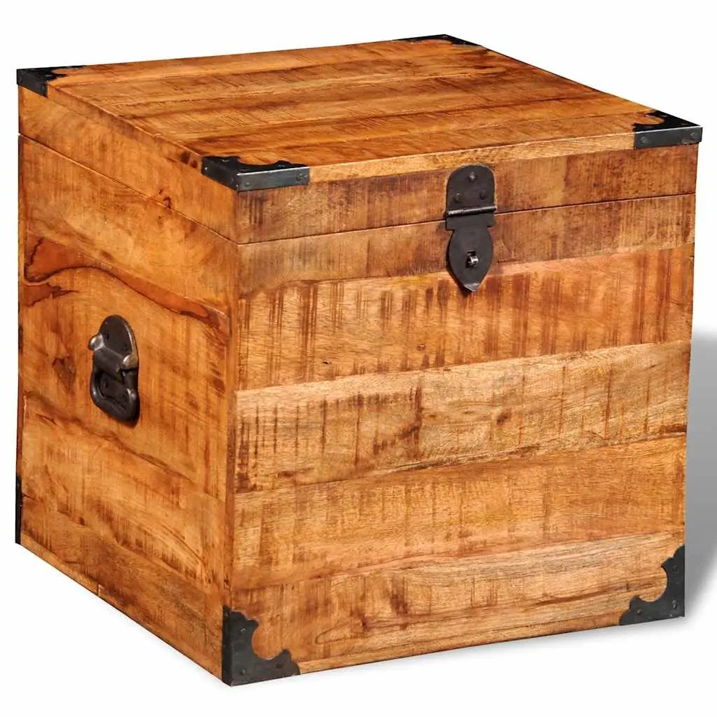 Storage Chest Handmade Solid Wood Cubic Brown Rough Mango Wood