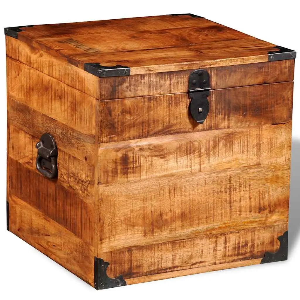 Storage Chest Handmade Solid Wood Cubic Brown Rough Mango Wood