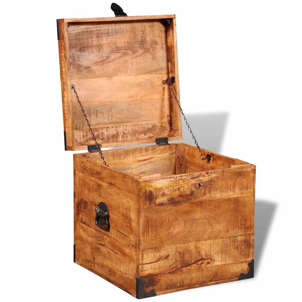 Storage Chest Handmade Solid Wood Cubic Brown Rough Mango Wood
