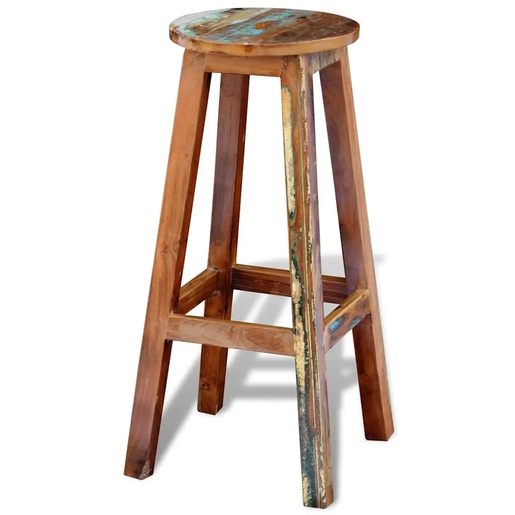 Bar Stool Antique Style Footrest Seating Brown Reclaimed Wood