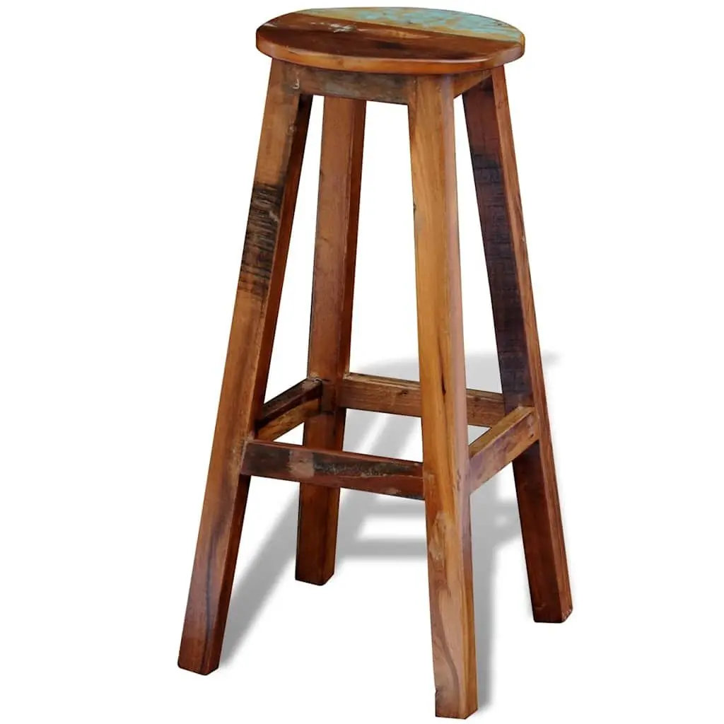 Bar Stool Antique Style Footrest Seating Brown Reclaimed Wood