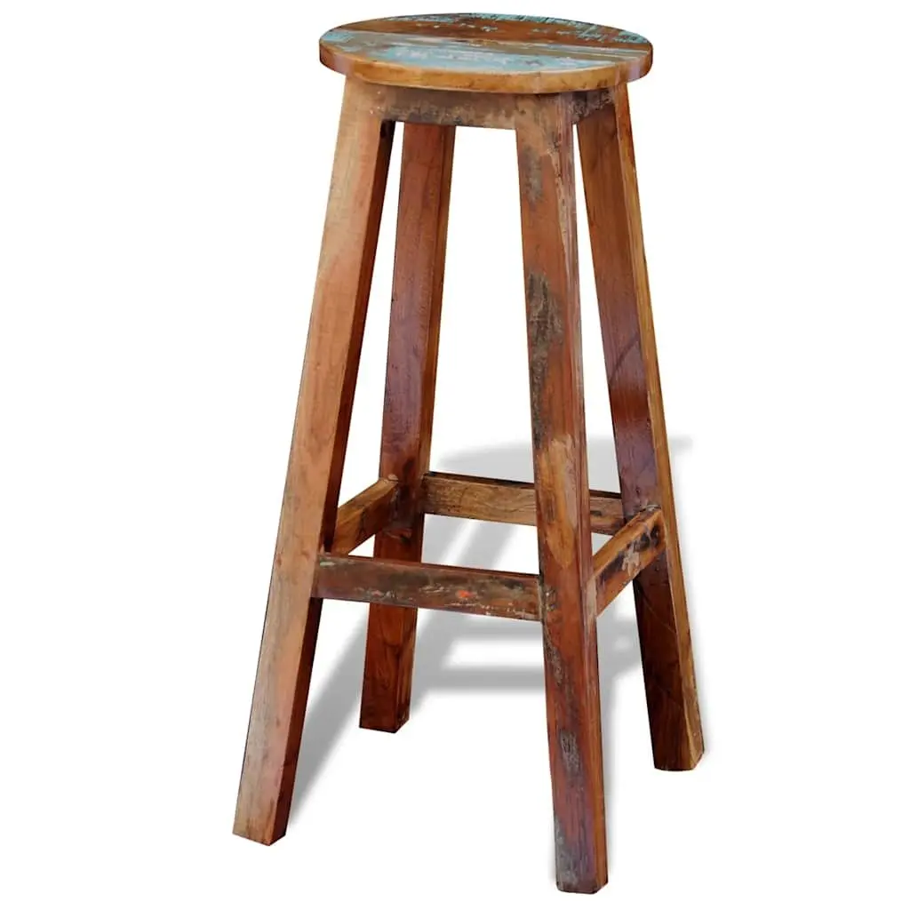 Bar Stool Antique Style Footrest Seating Brown Reclaimed Wood
