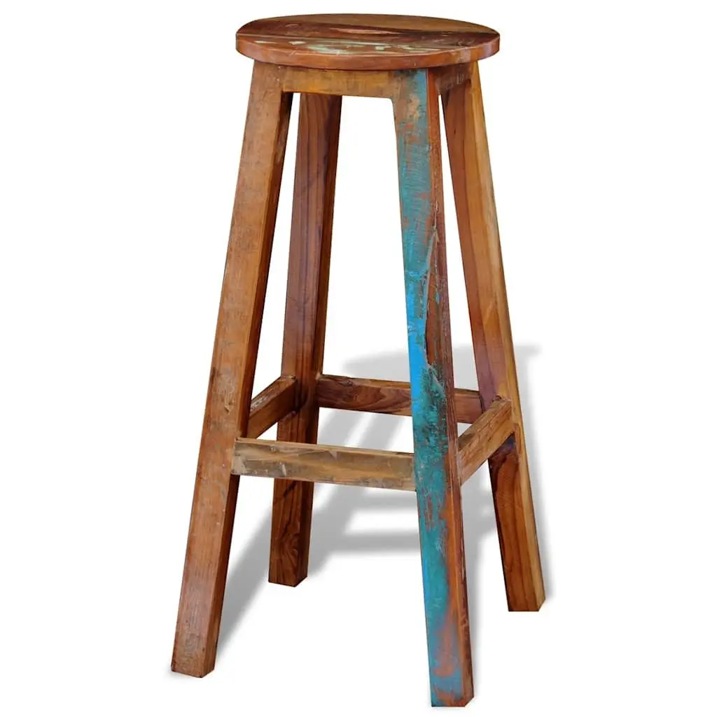 Bar Stool Antique Style Footrest Seating Brown Reclaimed Wood