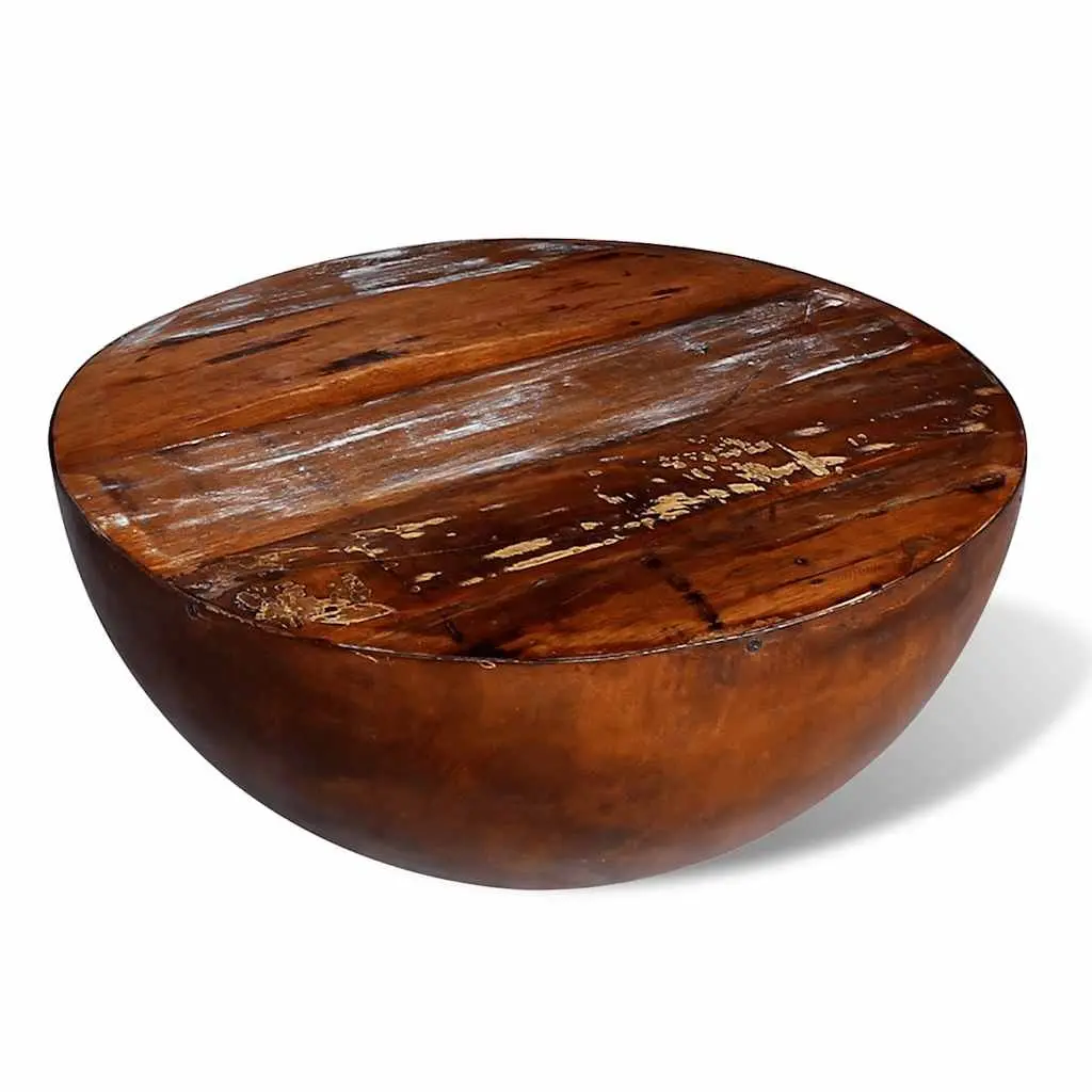 Coffee Table Bowl Shape Reclaimed Wood Steel Base Antique Brown Handmade Accent