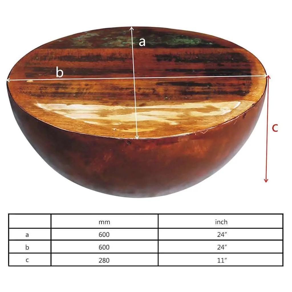 Coffee Table Bowl Shape Reclaimed Wood Steel Base Antique Brown Handmade Accent