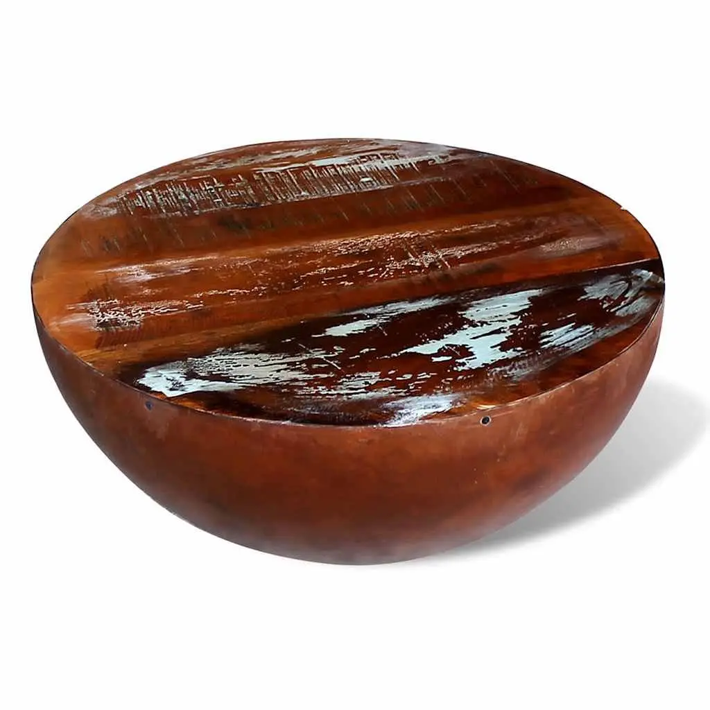 Coffee Table Bowl Shape Reclaimed Wood Steel Base Antique Brown Handmade Accent