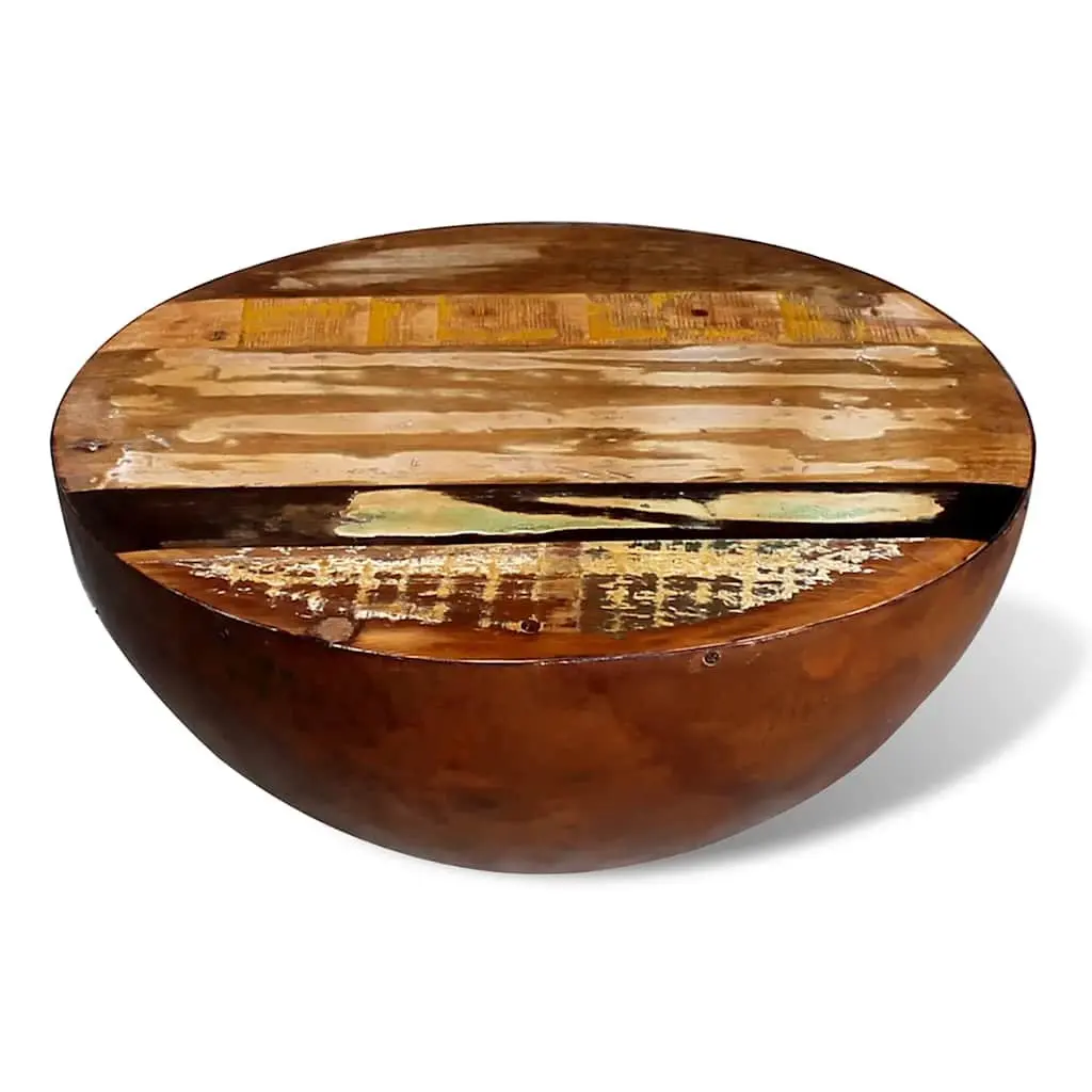 Coffee Table Bowl Shape Reclaimed Wood Steel Base Antique Brown Handmade Accent