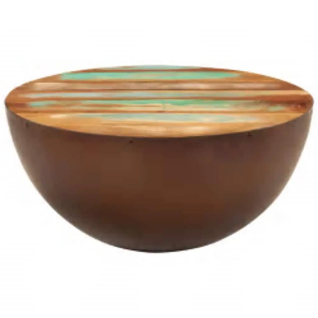 Coffee Table Bowl Shape Reclaimed Wood Steel Base Antique Brown Handmade Accent