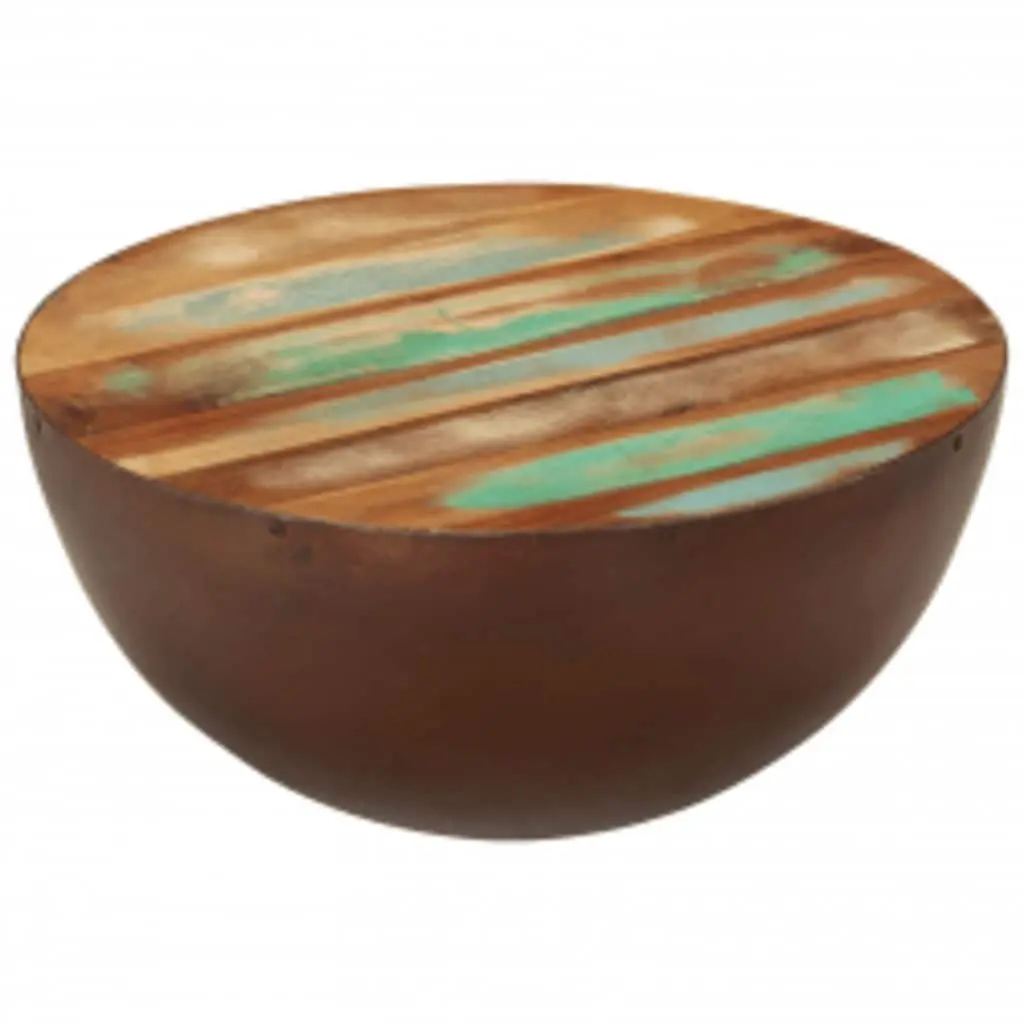 Coffee Table Bowl Shape Reclaimed Wood Steel Base Antique Brown Handmade Accent