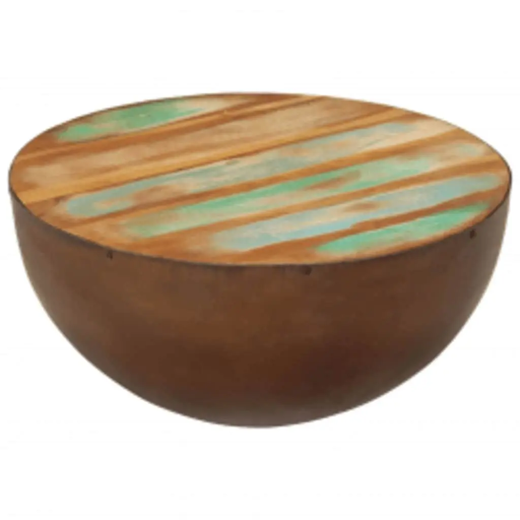 Coffee Table Bowl Shape Reclaimed Wood Steel Base Antique Brown Handmade Accent