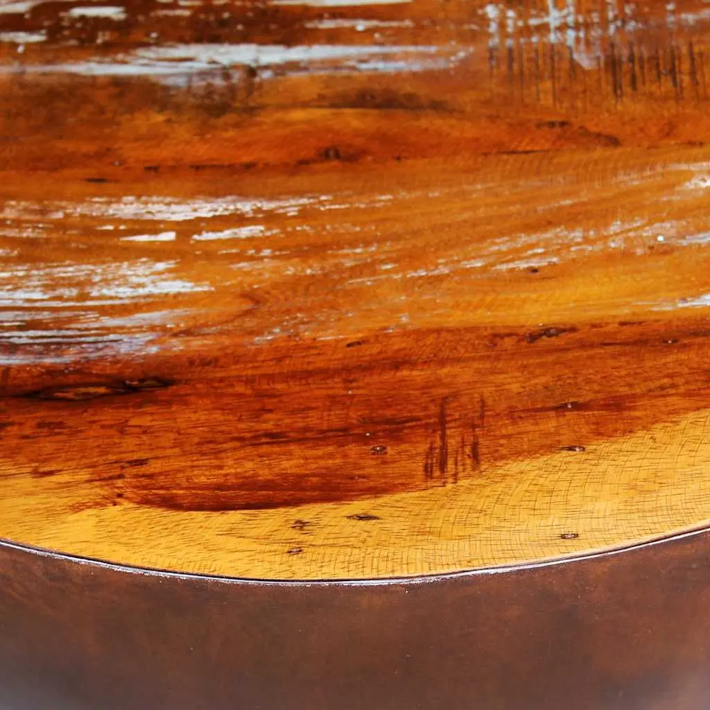 Coffee Table Bowl Shape Reclaimed Wood Steel Base Antique Brown Handmade Accent