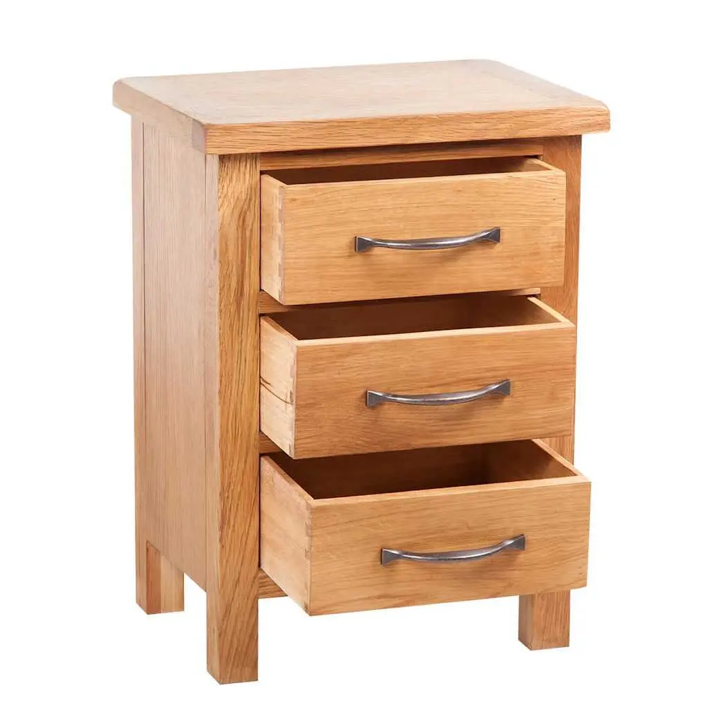 Bedside Table Nightstand 3 Drawer Storage Brown Wooden