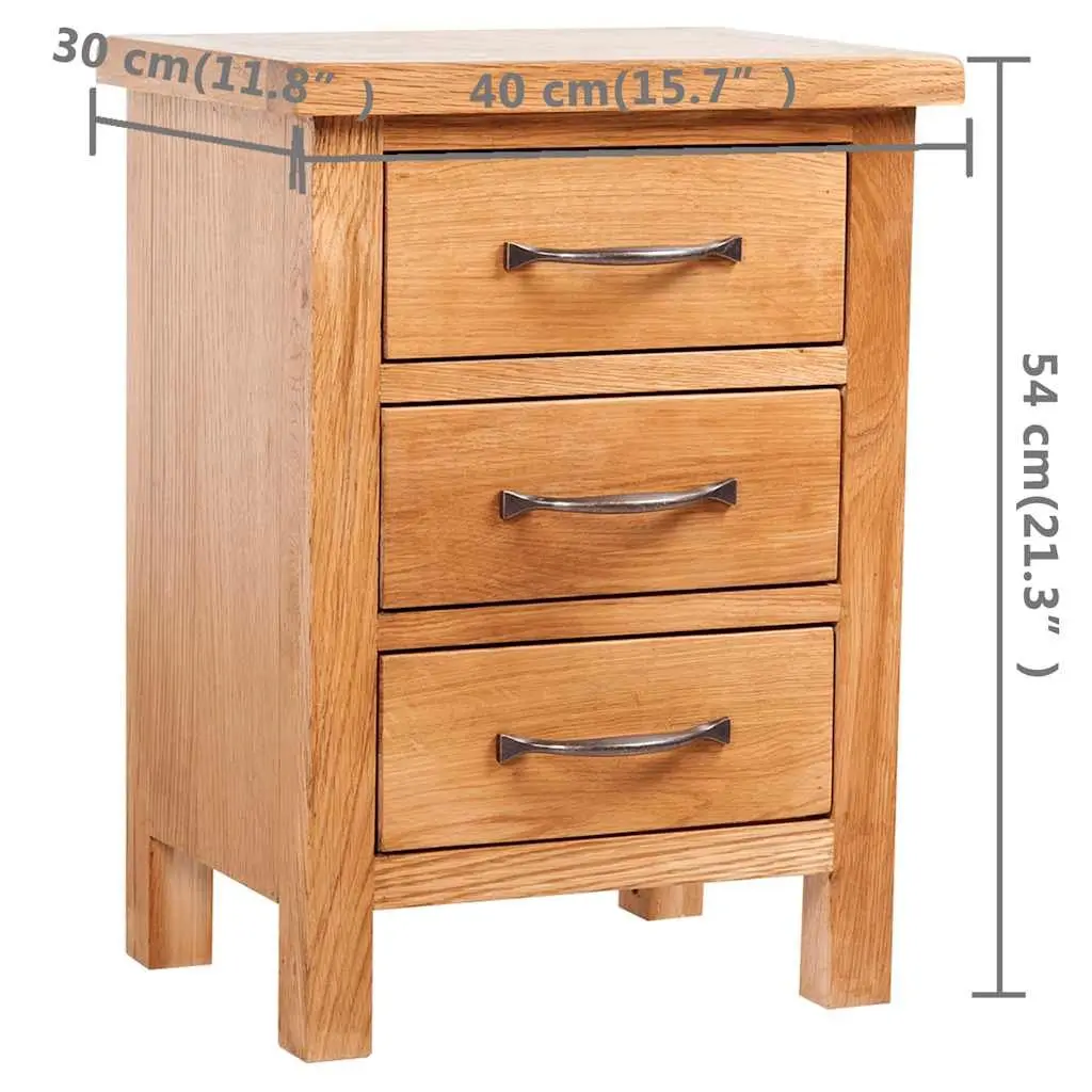 Bedside Table Nightstand 3 Drawer Storage Brown Wooden