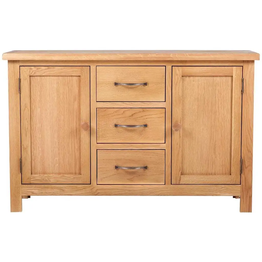 Wooden Sideboard Storage Cabinet 3 Drawers 2 Cupboards Solid Oak Brown