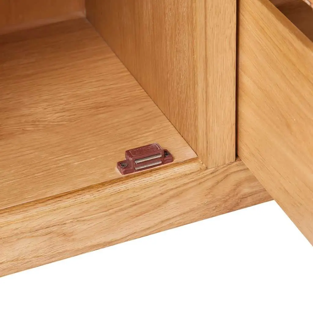 Wooden Sideboard Storage Cabinet 3 Drawers 2 Cupboards Solid Oak Brown