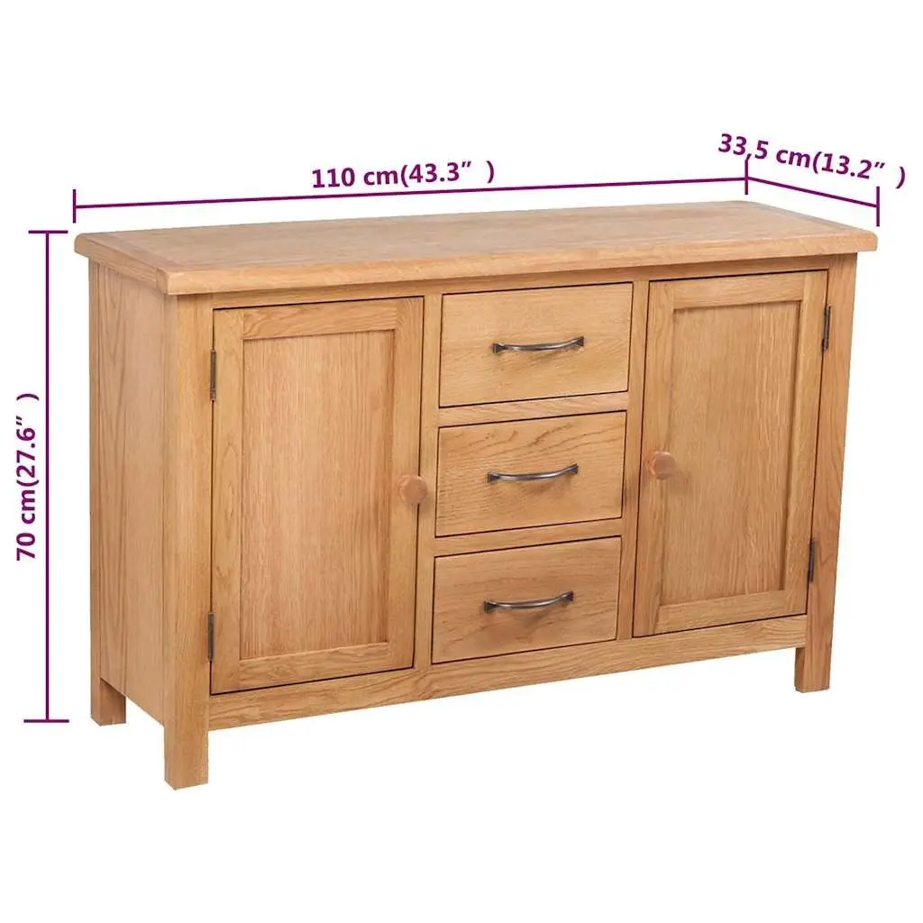 Wooden Sideboard Storage Cabinet 3 Drawers 2 Cupboards Solid Oak Brown