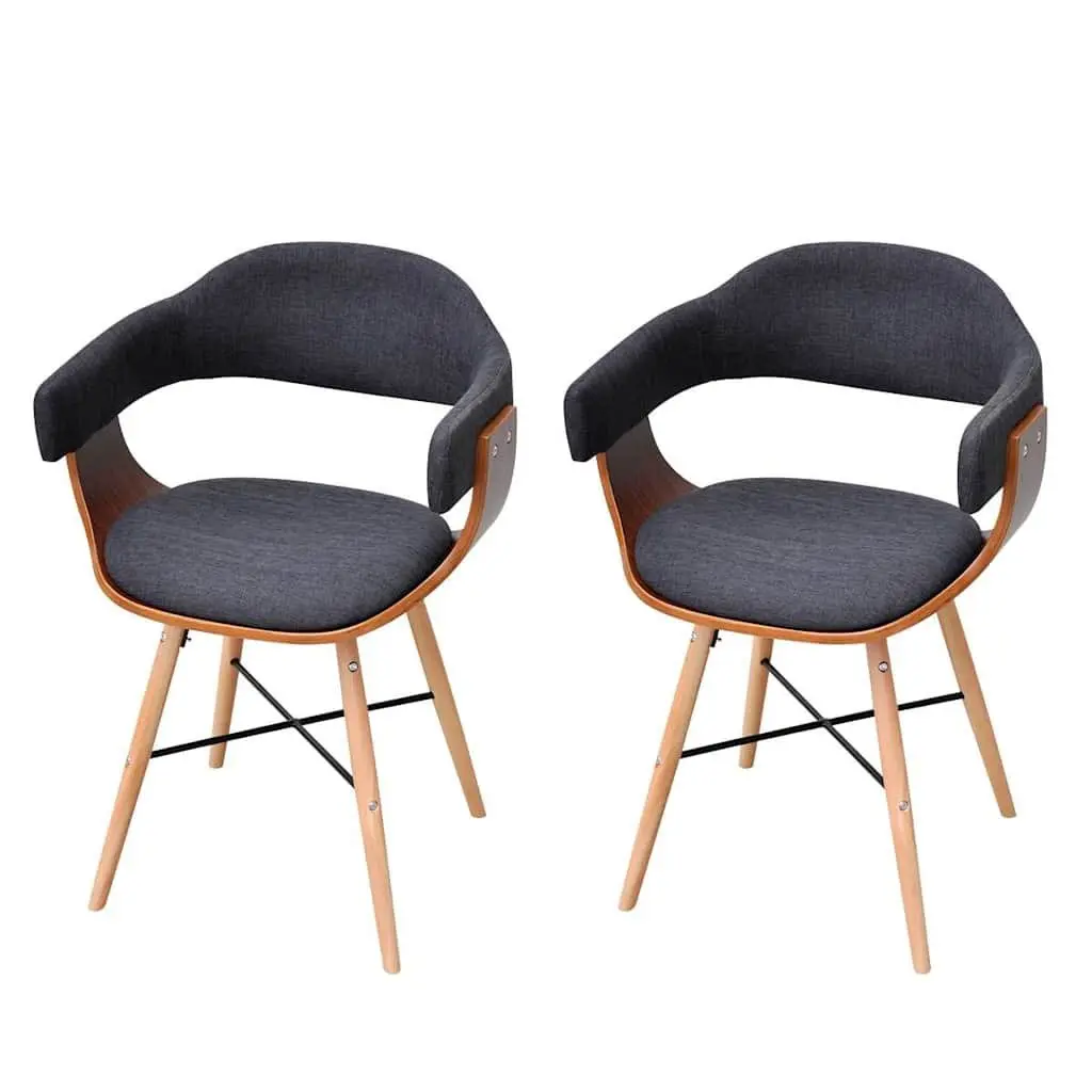 Dining Chairs 2 pcs Grey Fabric Upholstered Bent Wood Frame with Armrests