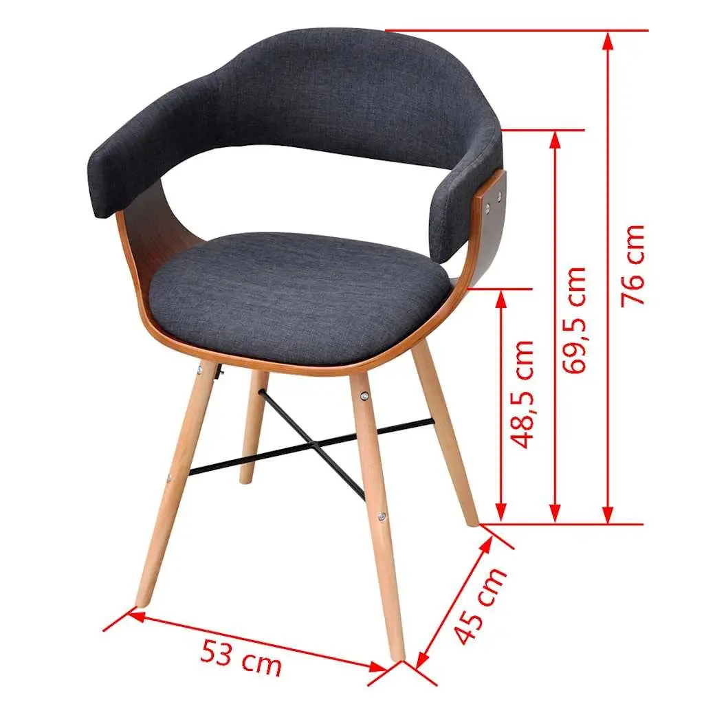 Dining Chairs 2 pcs Grey Fabric Upholstered Bent Wood Frame with Armrests