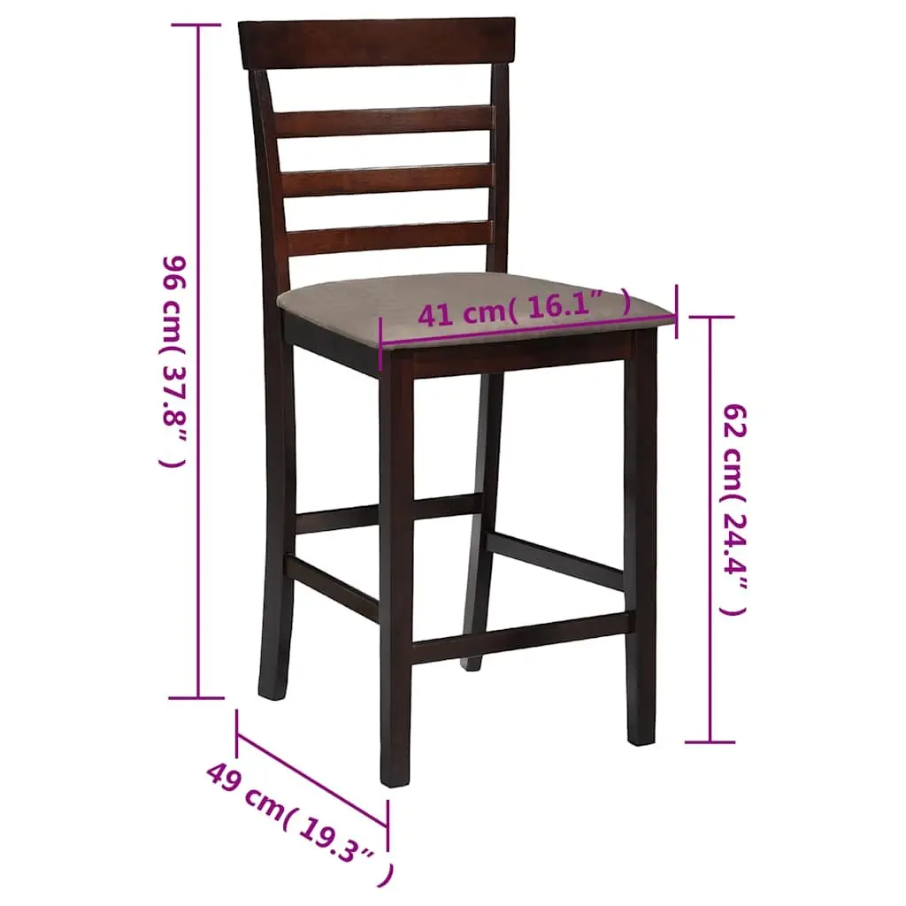 Bar Stools 2 pcs Brown Fabric Padded Seat Kitchen Dining Room Furniture Chairs
