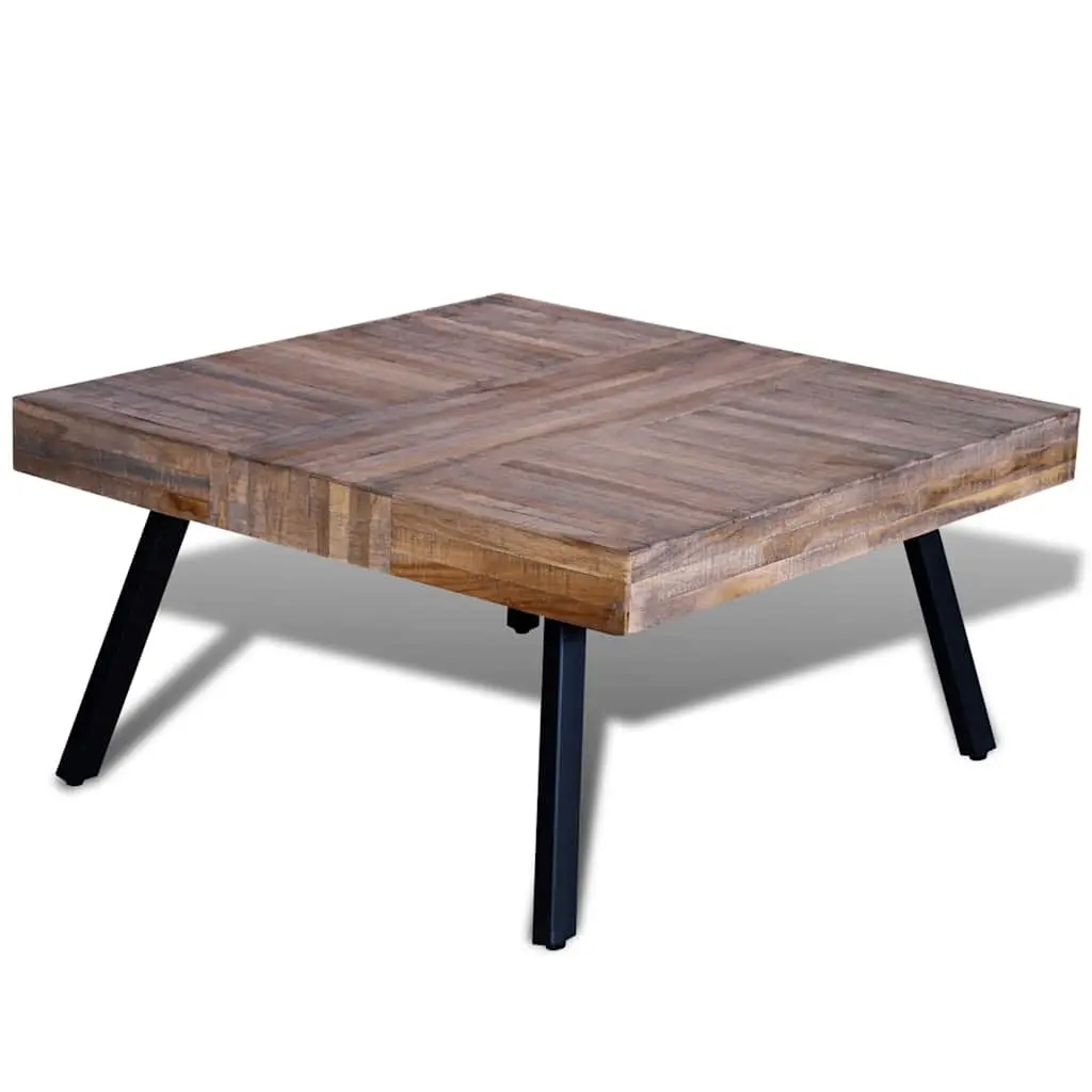 Coffee Table Square Reclaimed Teak Wood Brown Wooden Accent Living Room