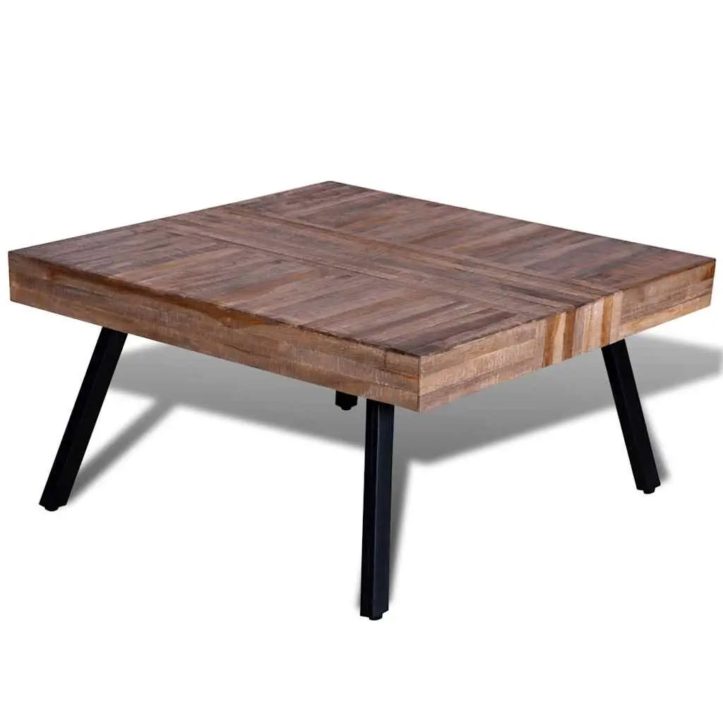 Coffee Table Square Reclaimed Teak Wood Brown Wooden Accent Living Room