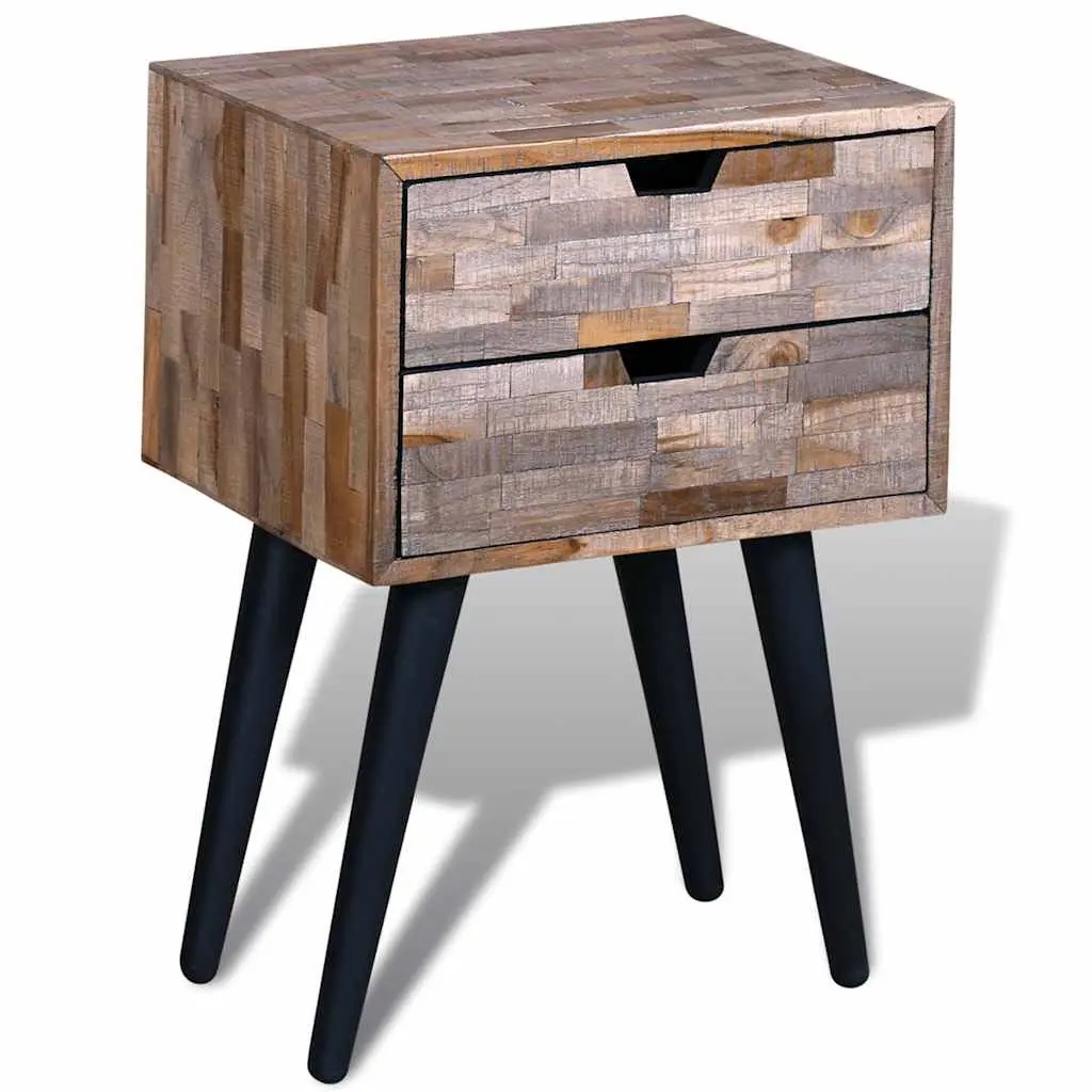 Bedside Table with 2 Storage Drawers Reclaimed Wood Nightstand Brown Vintage