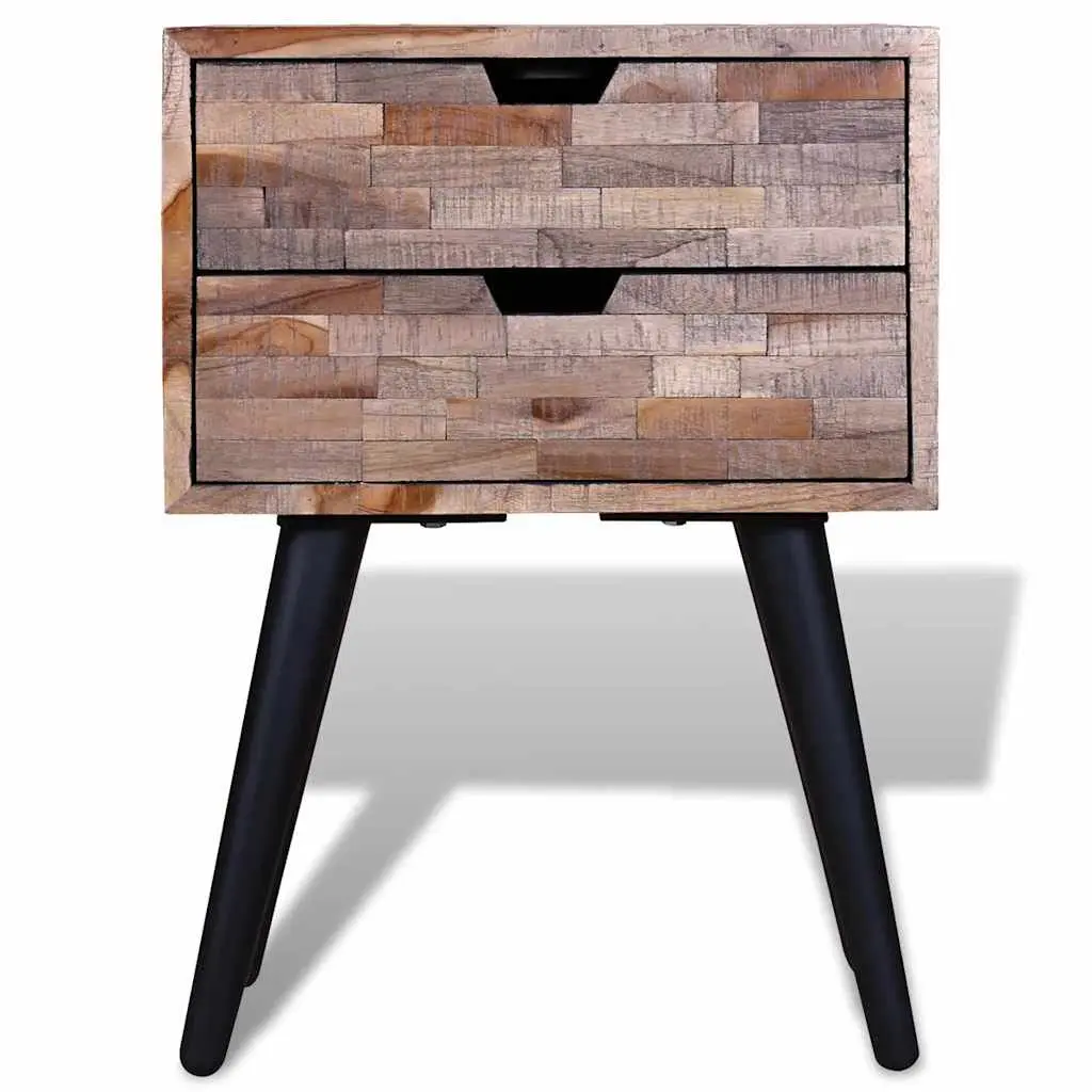 Bedside Table with 2 Storage Drawers Reclaimed Wood Nightstand Brown Vintage