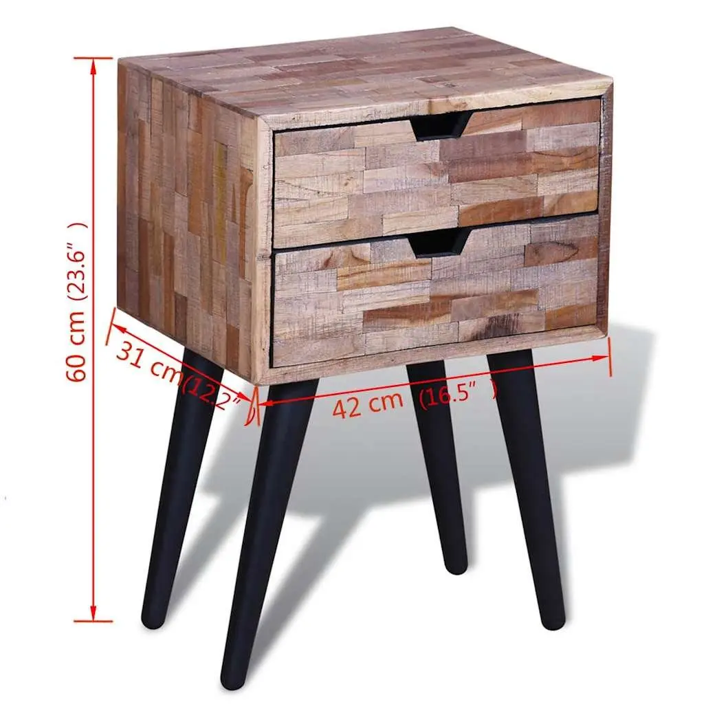 Bedside Table with 2 Storage Drawers Reclaimed Wood Nightstand Brown Vintage