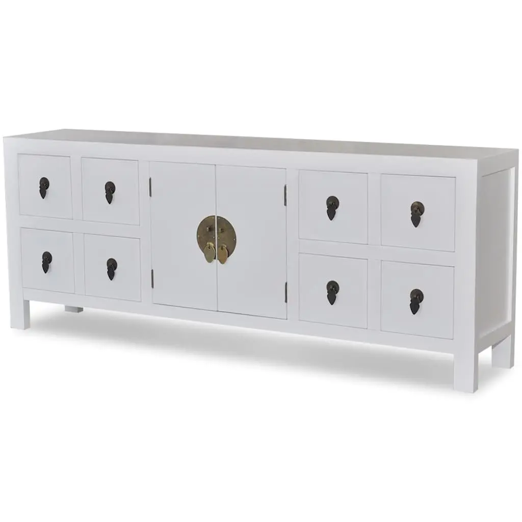 Wooden Sideboard Storage Cabinet 8 Drawers 2 Doors White Asian Style