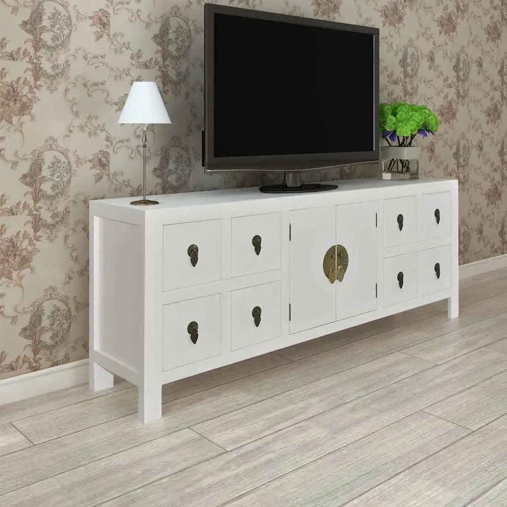 Wooden Sideboard Storage Cabinet 8 Drawers 2 Doors White Asian Style