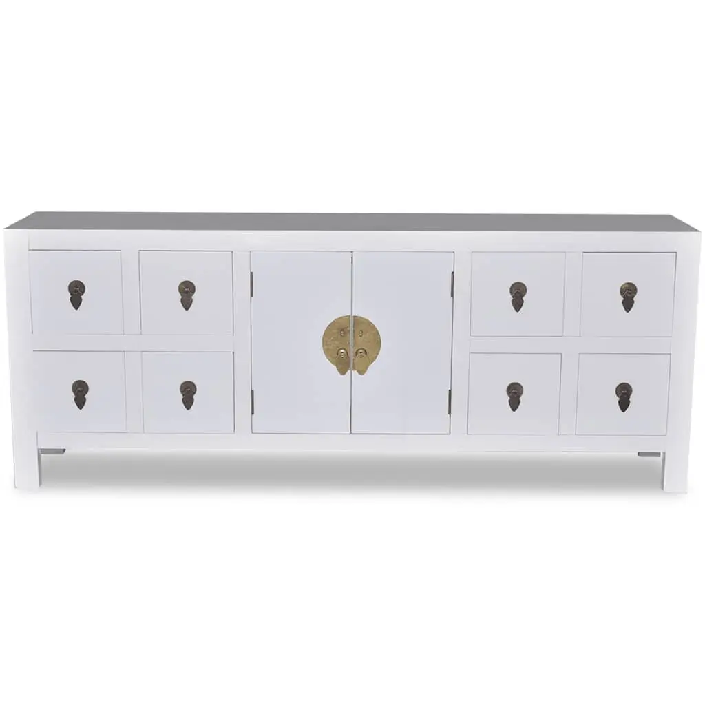 Wooden Sideboard Storage Cabinet 8 Drawers 2 Doors White Asian Style