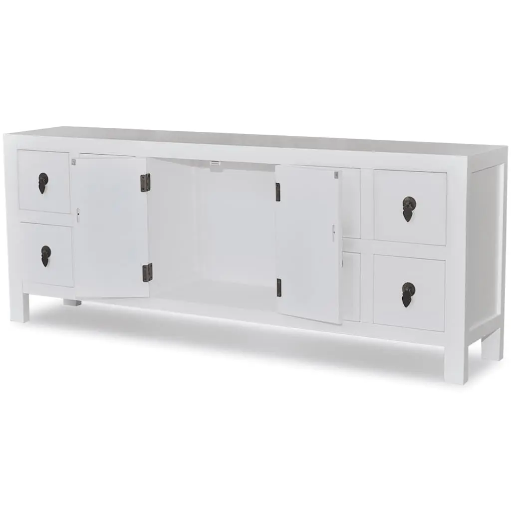 Wooden Sideboard Storage Cabinet 8 Drawers 2 Doors White Asian Style