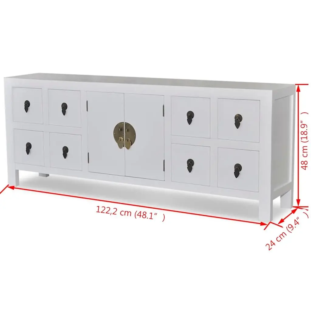 Wooden Sideboard Storage Cabinet 8 Drawers 2 Doors White Asian Style